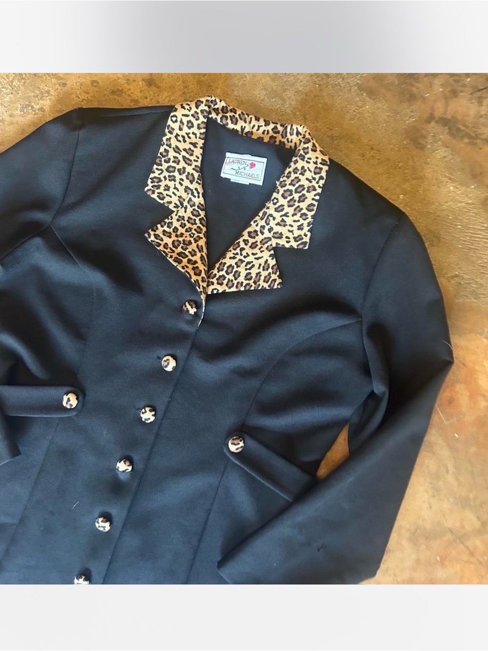 Lauren Micheals Leopard-Trim Black with Animal-Print Collar
